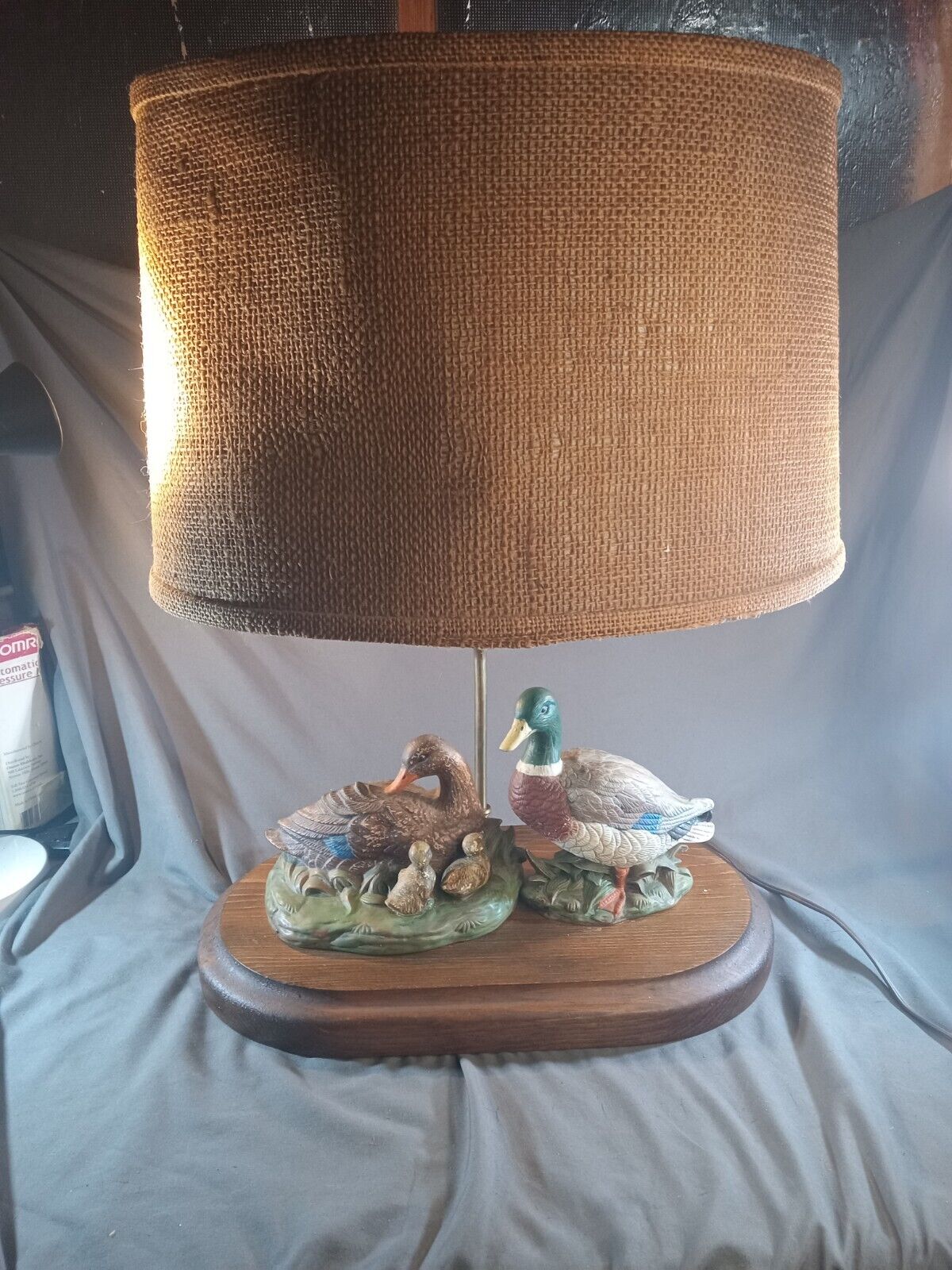 Vintage 1960s Duck Figurine Table Lamp + Lamp Shade Handmade by Hull Tested