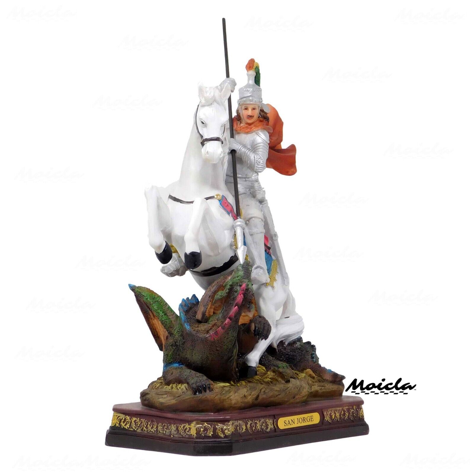 Saint George Resin Statue - 12 Inch Multicolor Catholic Figurine by moicla™