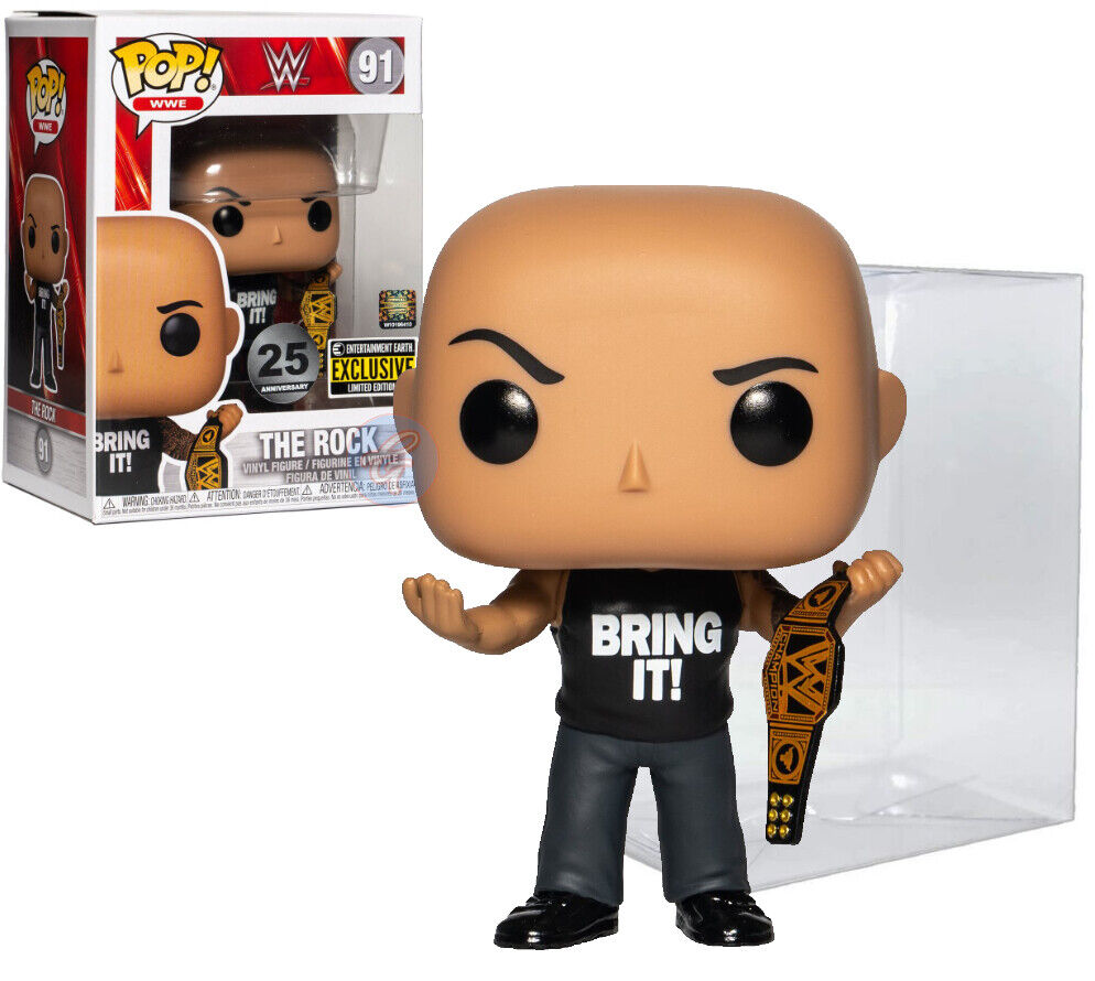 MINT Exclusive WWE The Rock w/ Championship Belt Bring It Funko Pop in Protector