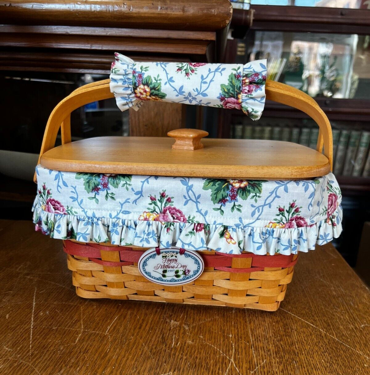 1997 Longaberger Happy Mother's Day Basket with Lid, Liner, and Inserts