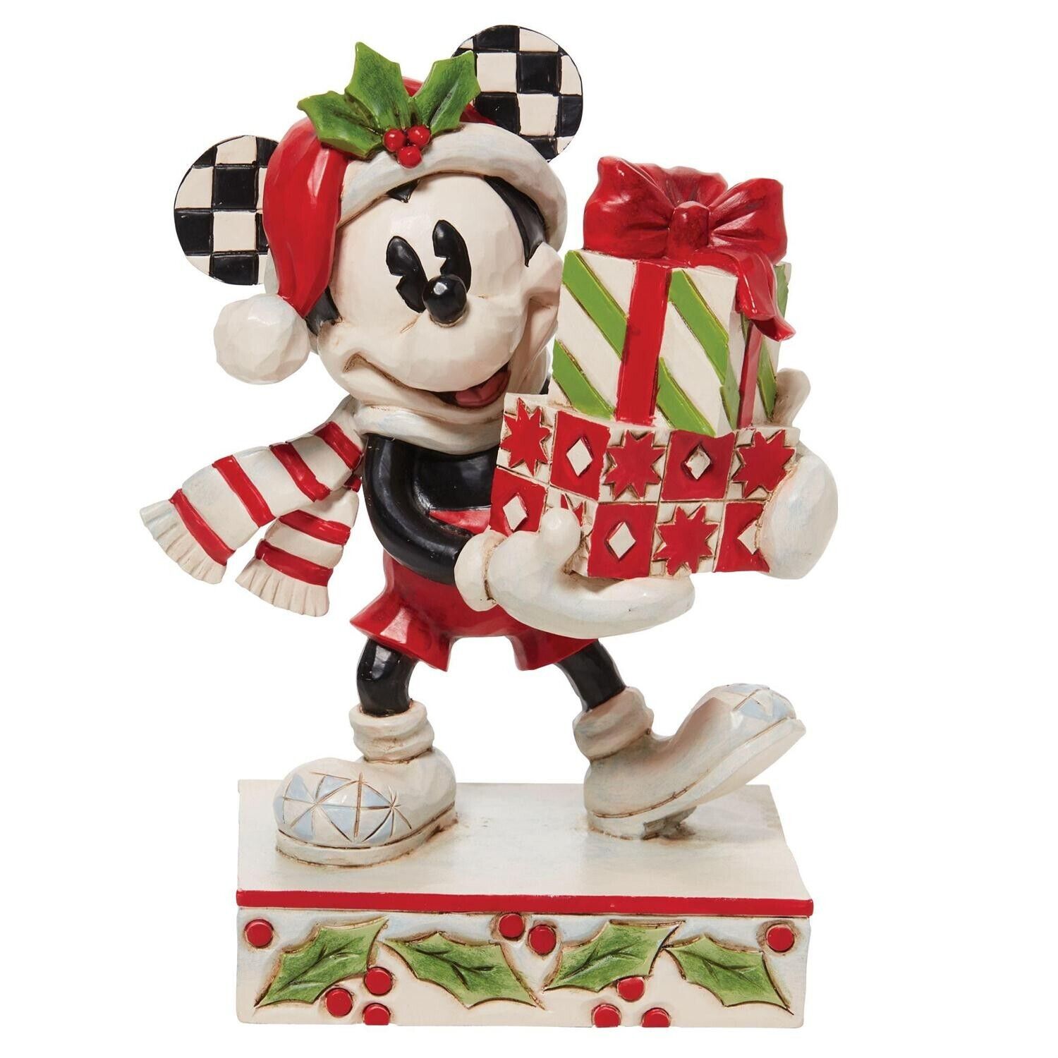 Jim Shore Disney Mickey Mouse Black White Red & Green Stacked Presents 6010869