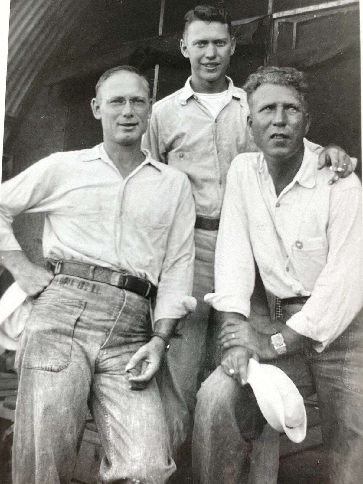 G9 Photograph 1940\'s Handsome Group Men Portrait Denim Blue Jeans 