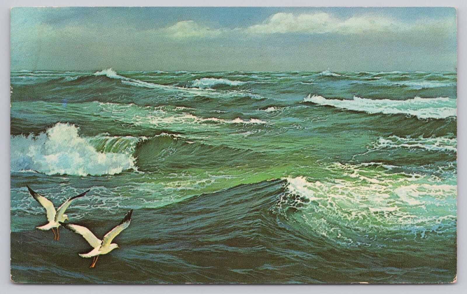 Myrtle Beach South Carolina, Ocean Breakers Waves & Sea Gulls, Vintage Postcard