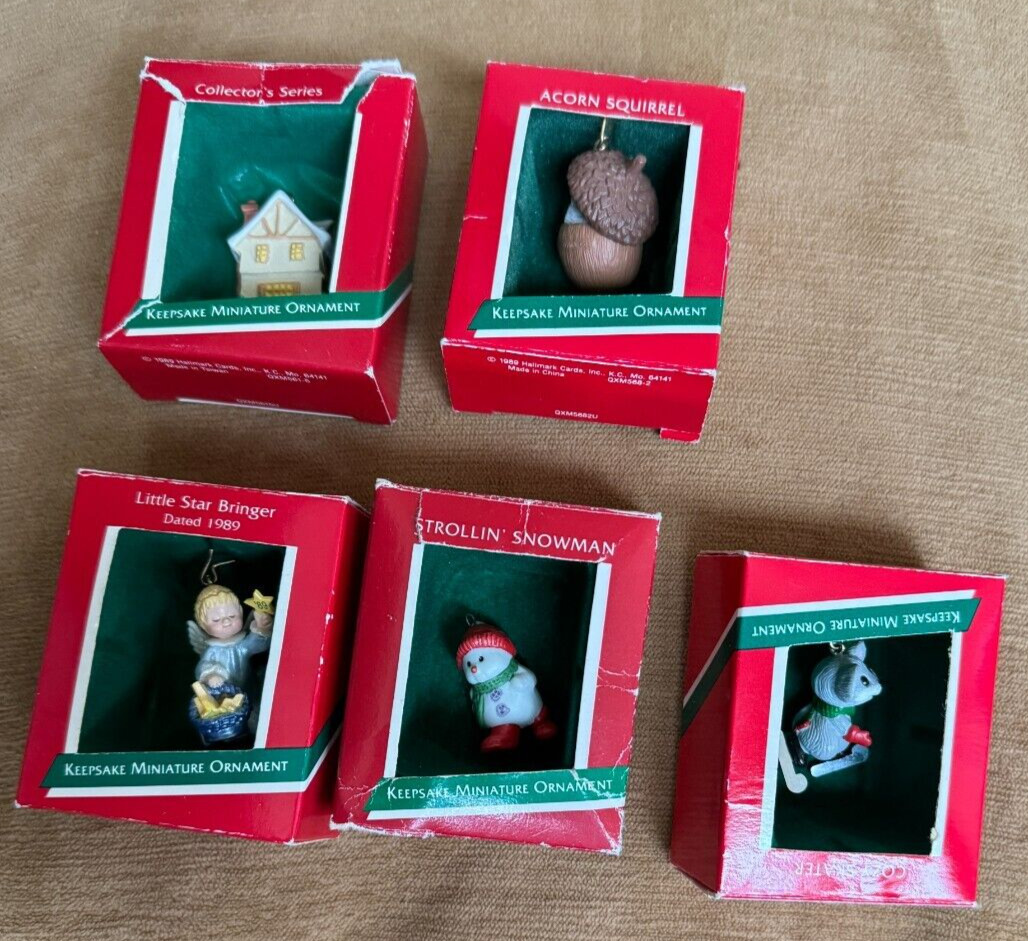 Hallmark 1989 (Lot of 5) Miniature Keepsake Ornaments Angel Star Bird Mouse
