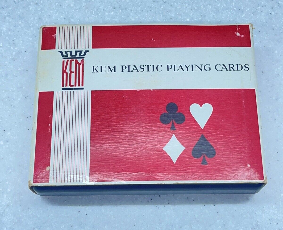 Vintage  KEM Plastic Playing Cards Florence Red & Blue Decks & Case