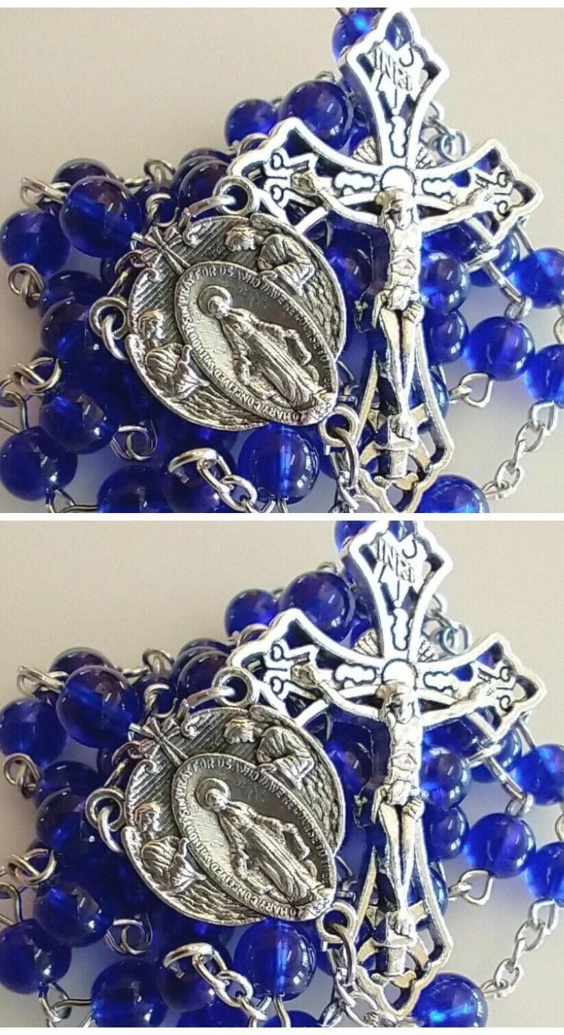 Catholic Lot 2 x Blessed Mother Rosary Blue Glass