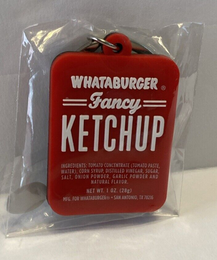 Whataburger Collectible Key Chain 2 sided Spicy Ketchup / Fancy Ketchup  NEW