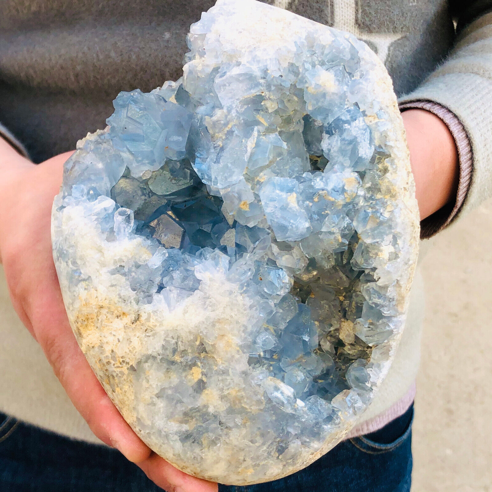 7.11LB Natural blue celestite geode quartz crystal mineral specimen healing