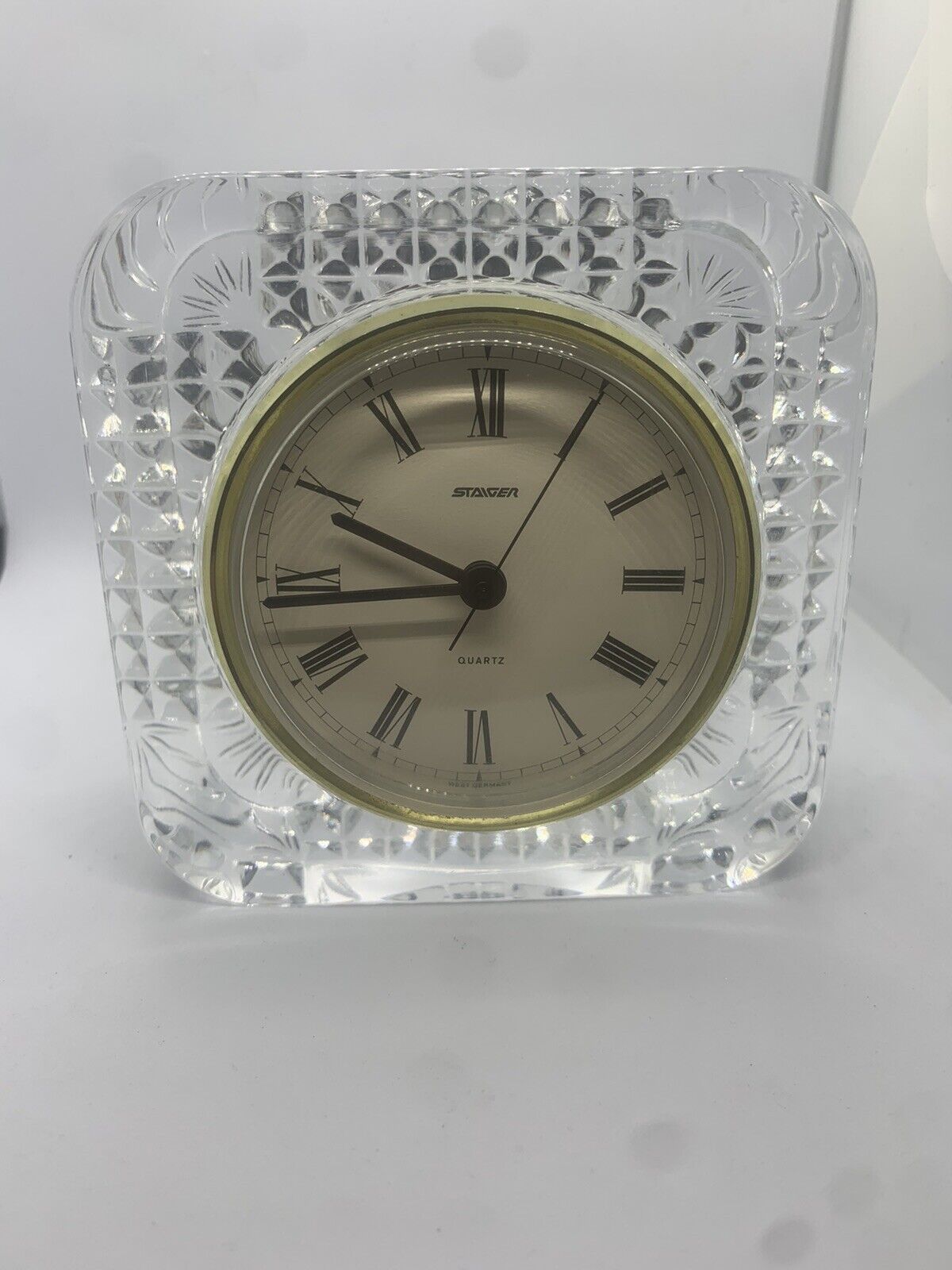 STAIGER West GERMANY Quartz Lead Crystal France Clock Mantel Desk Vintage 4 \