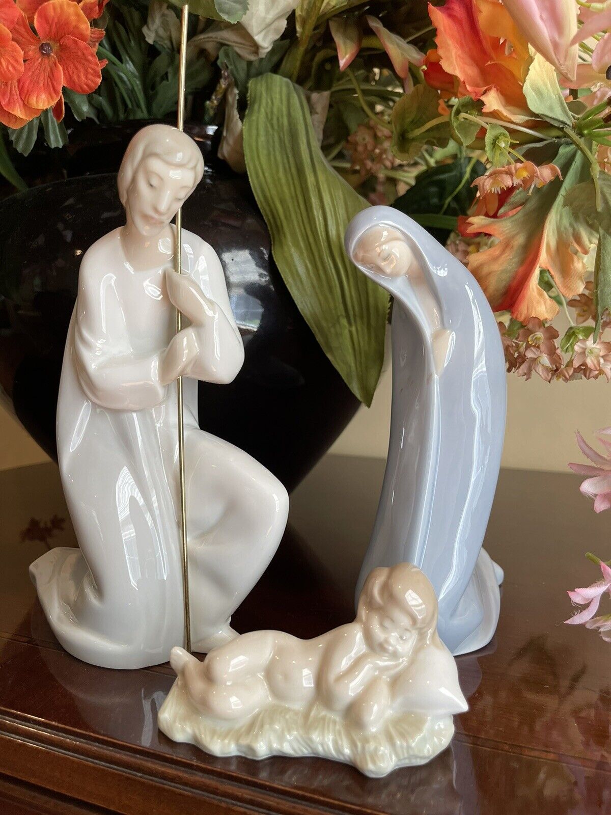 Lladro Holy Family Nativity St Joseph Madonna Baby Jesus Nativity 3 Pc Set