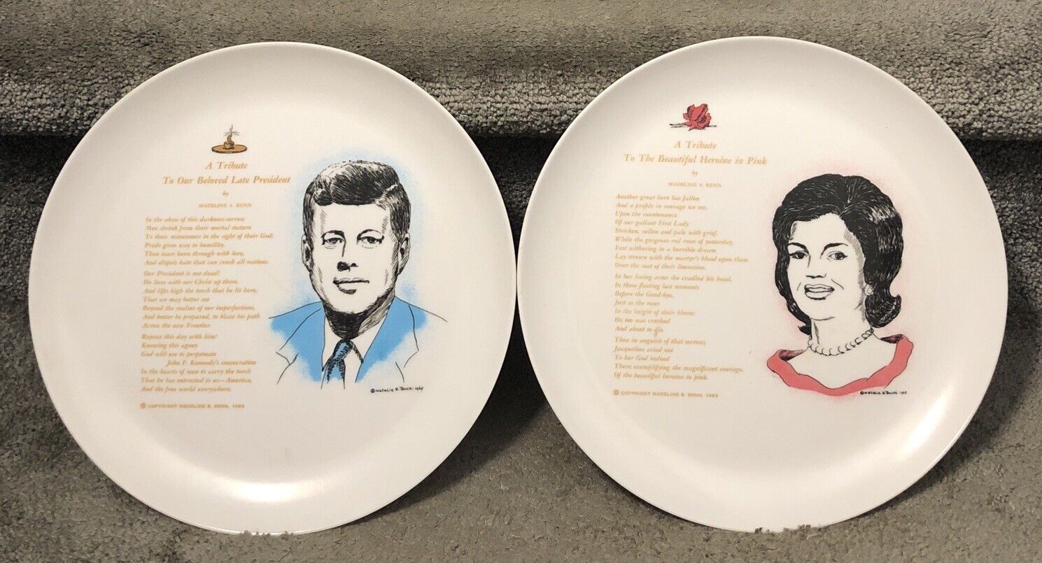Set Of 2 John F Kennedy And Jackie Vintage 1963 Tribute 10” Plates Renisco