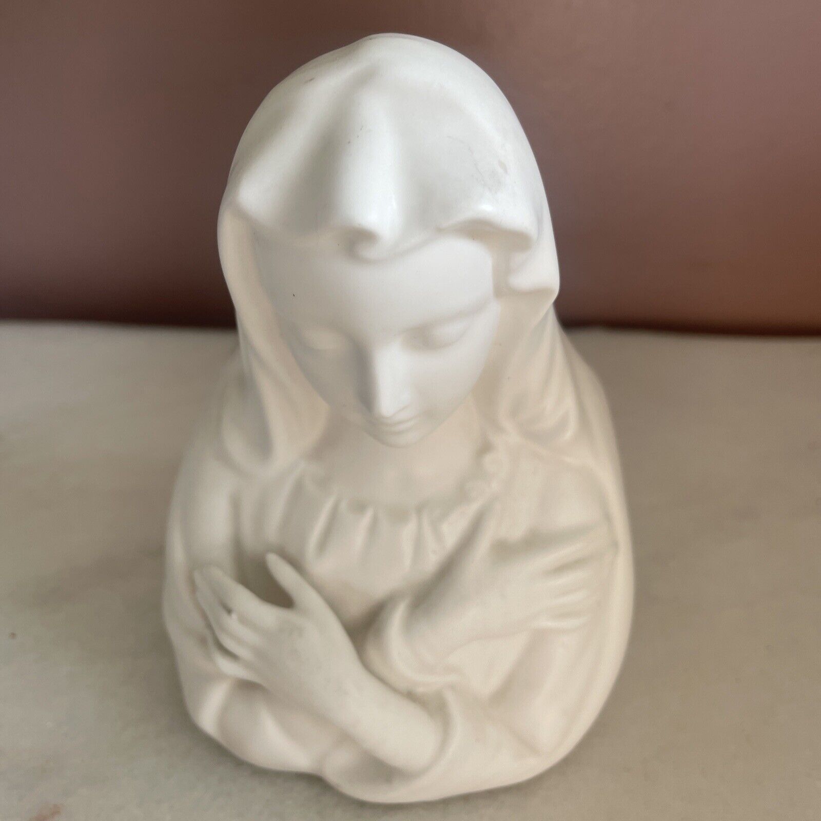 Vtg Virgin Mary Madonna Folded Arms Ceramic Figurine Planter Enesco E2168