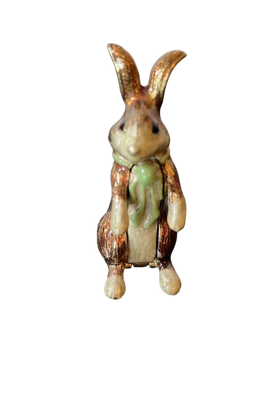 Monet Easter Bunny Rabbit Brown Shiny Enameled With Carrot Hinged Trinket Box