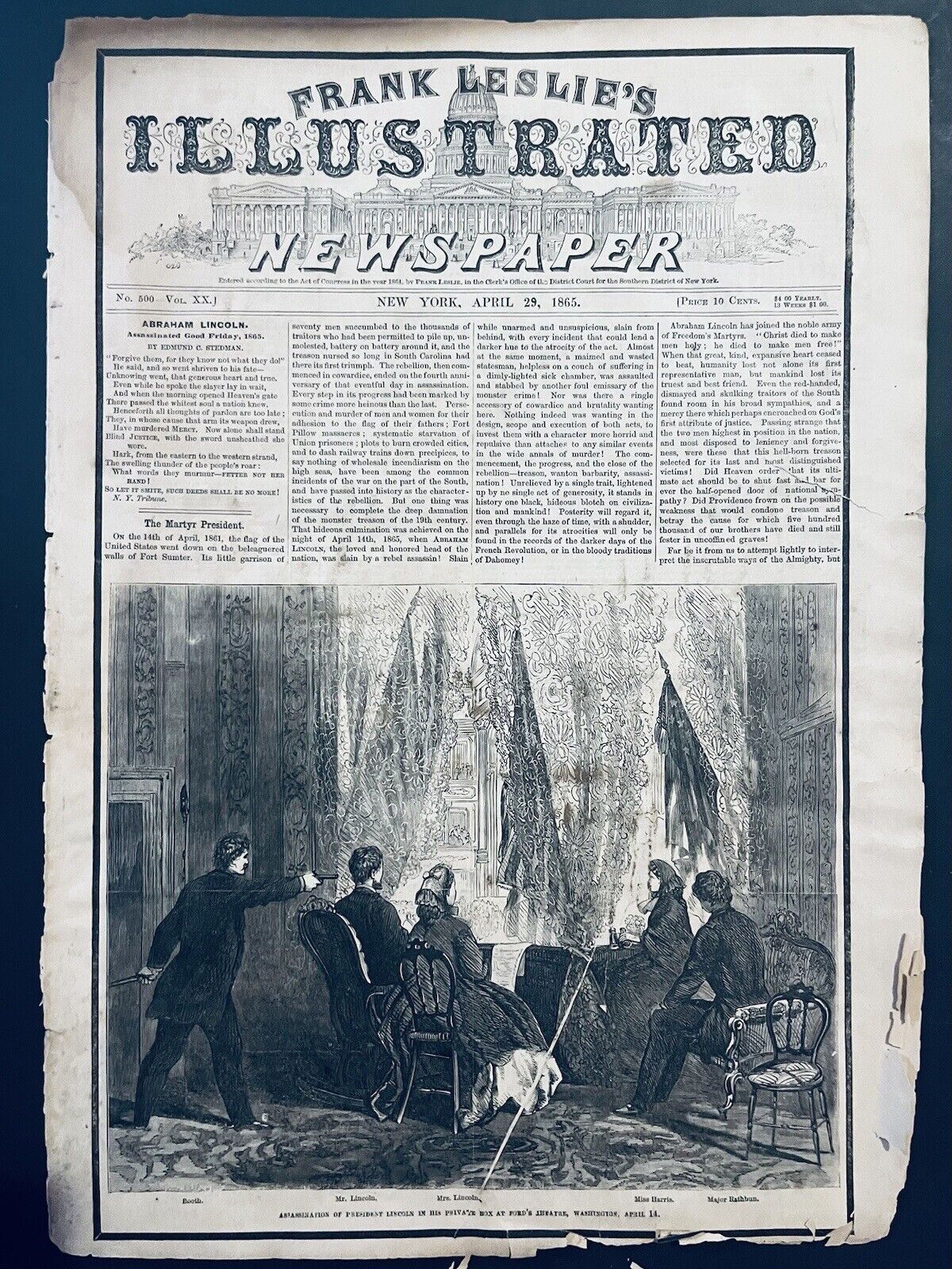 ORIGINAL COMPLETE 1865 LINCOLN ASSASSINATION FRANK LESLIES ILLUSTRATED NEWSPAPER