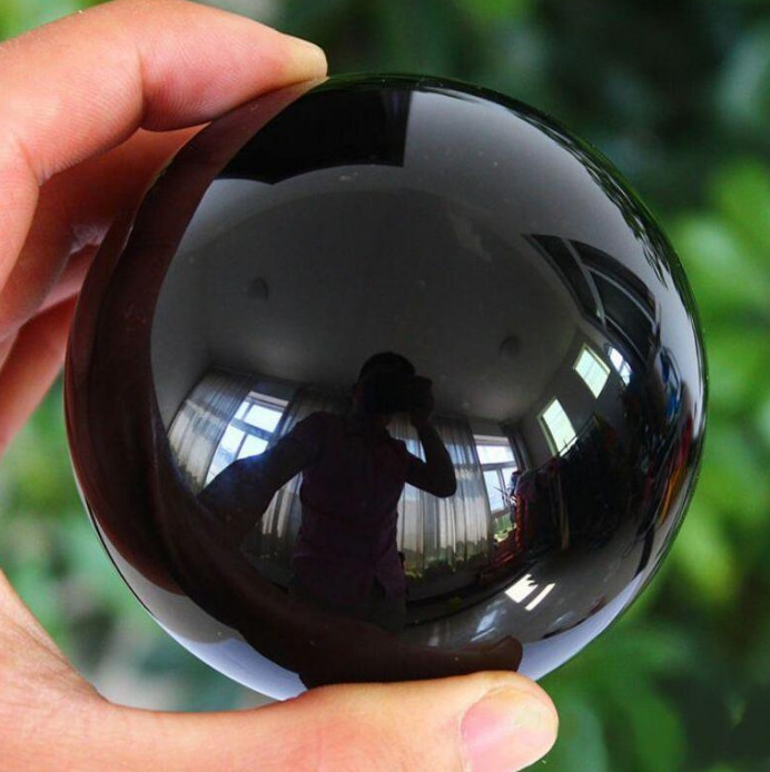 50mm Asian Rare Natural Black Obsidian Sphere Crystal Ball Healing Rainbow Stone