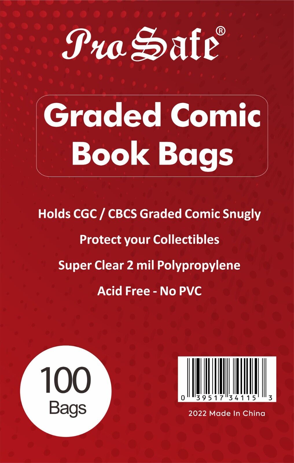 100 PRO SAFE Perfect Fit Graded Comic Book Bags For CGC CBCS - 