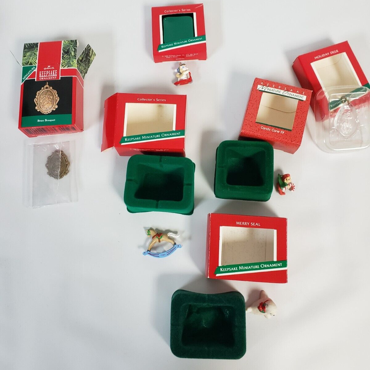 6 Hallmark Keepsake Ornaments Miniatures 1988 to 90 with boxes Vintage