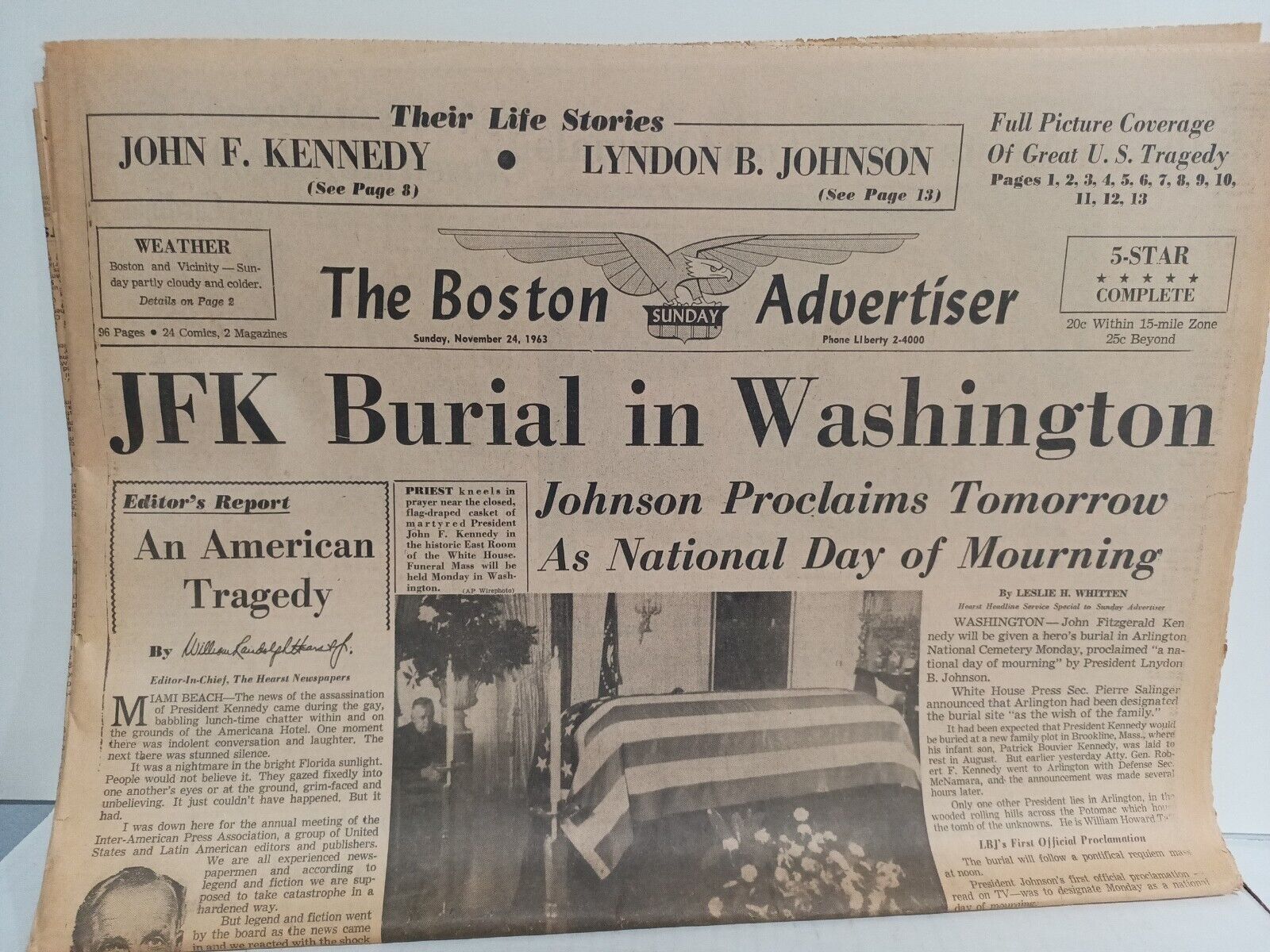 Great JFK President John F. Kennedy ASSASSINATION Headline 1963 Old Newspaper