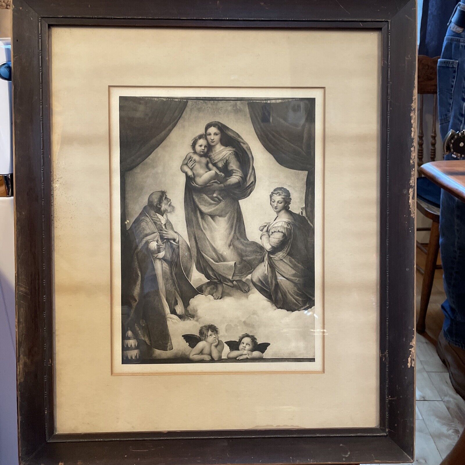 Antique Madonna di San Sisto, Raphael Framed Print 21 X 26. Solid Wood Frame 