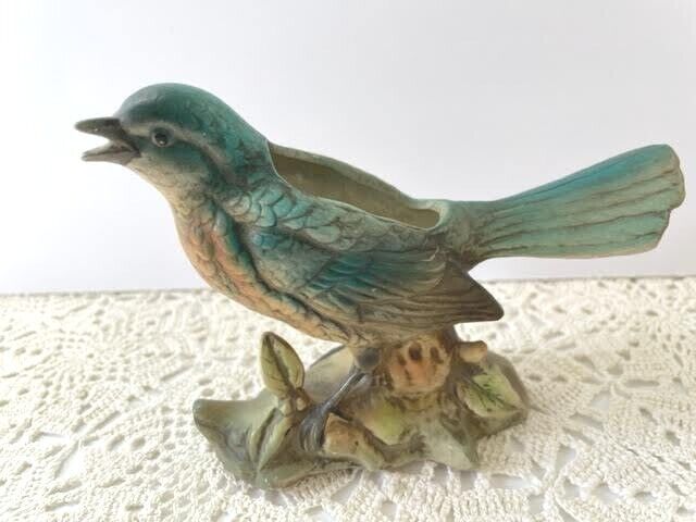 Beautiful Vintage Enesco Ceramic Blue Bird # E-4186 Figurine Japan Planter