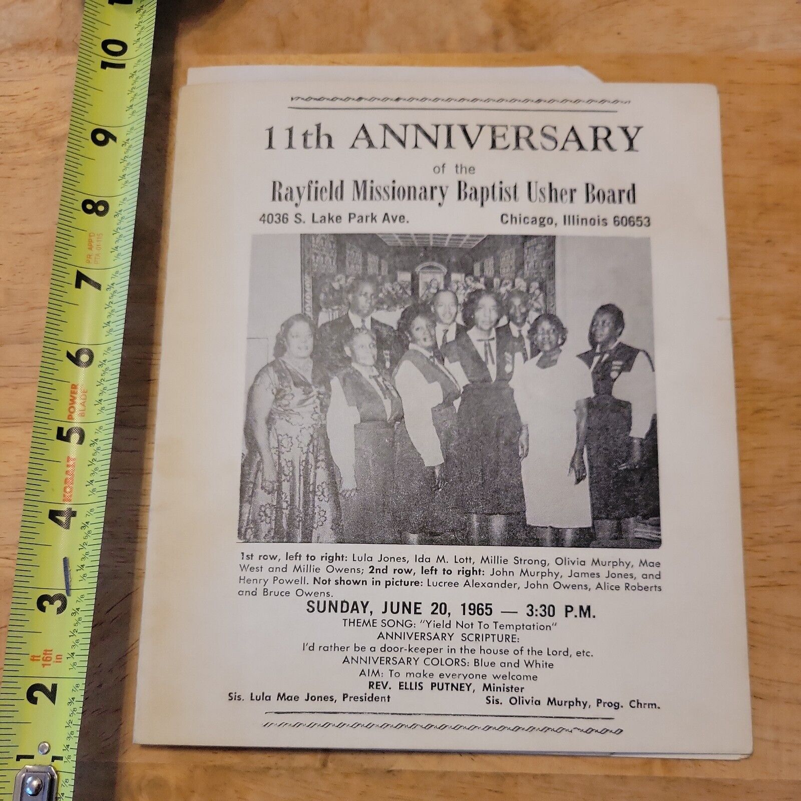AFRICAN AMERICAN PROGRAM 11TH ANNIVERSARY CHICAGO 1965 USHER BOARD