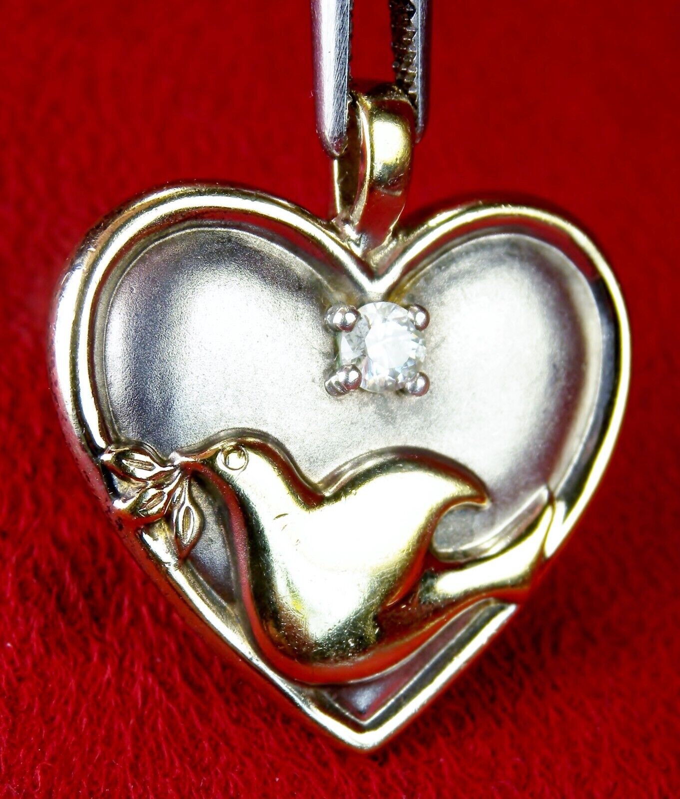 Gorham Peace Dove Serenity Prayer Heart Sterling Silver Pendant Necklace Vintage