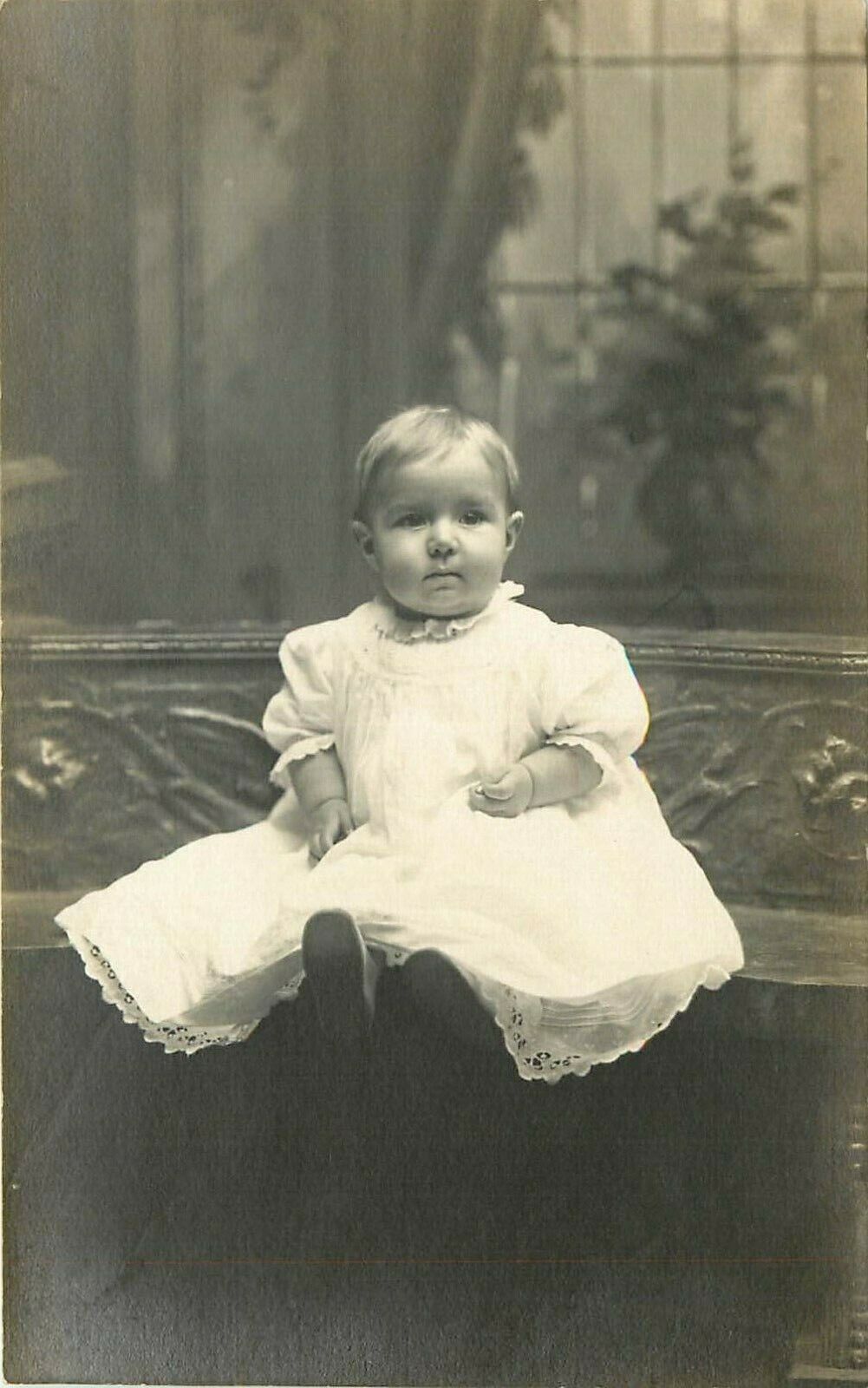 RPPC Baby Boy or Girl in Studio Portrait Photo White Dress Hanover Pennsylvania