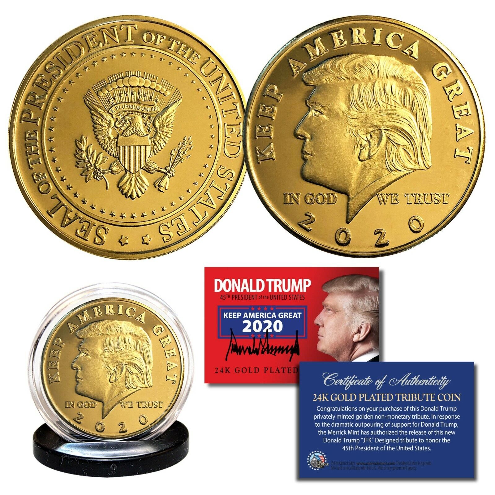Donald Trump 2020 Keep America Great 45th President 24K Gold Plated Tribute Coin