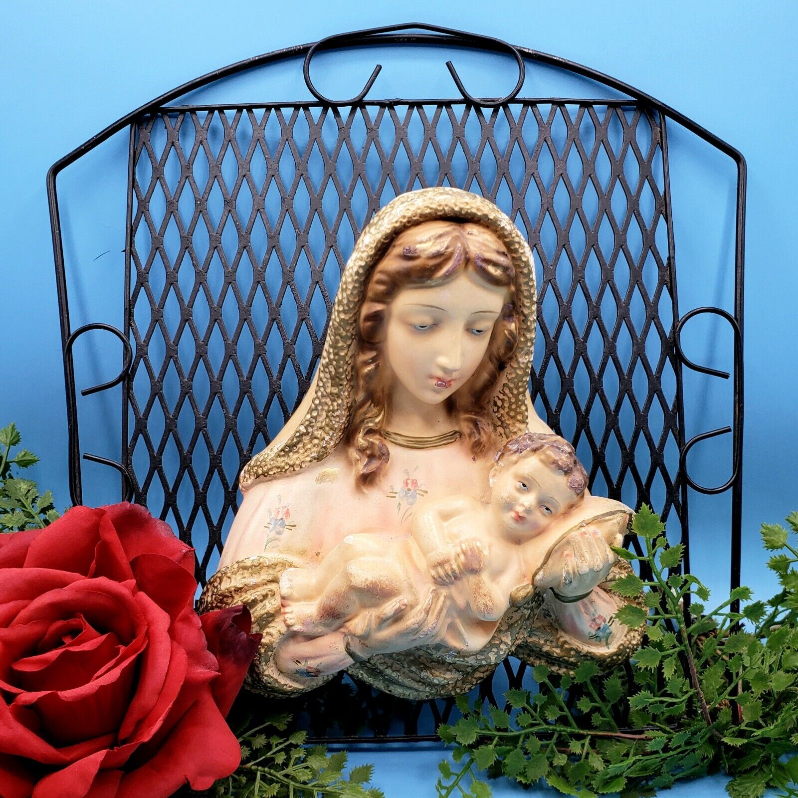 Madonna snd Child ITALY Statue Blessed Mother Wall Art Virgin Mary MCM Wire Mesh