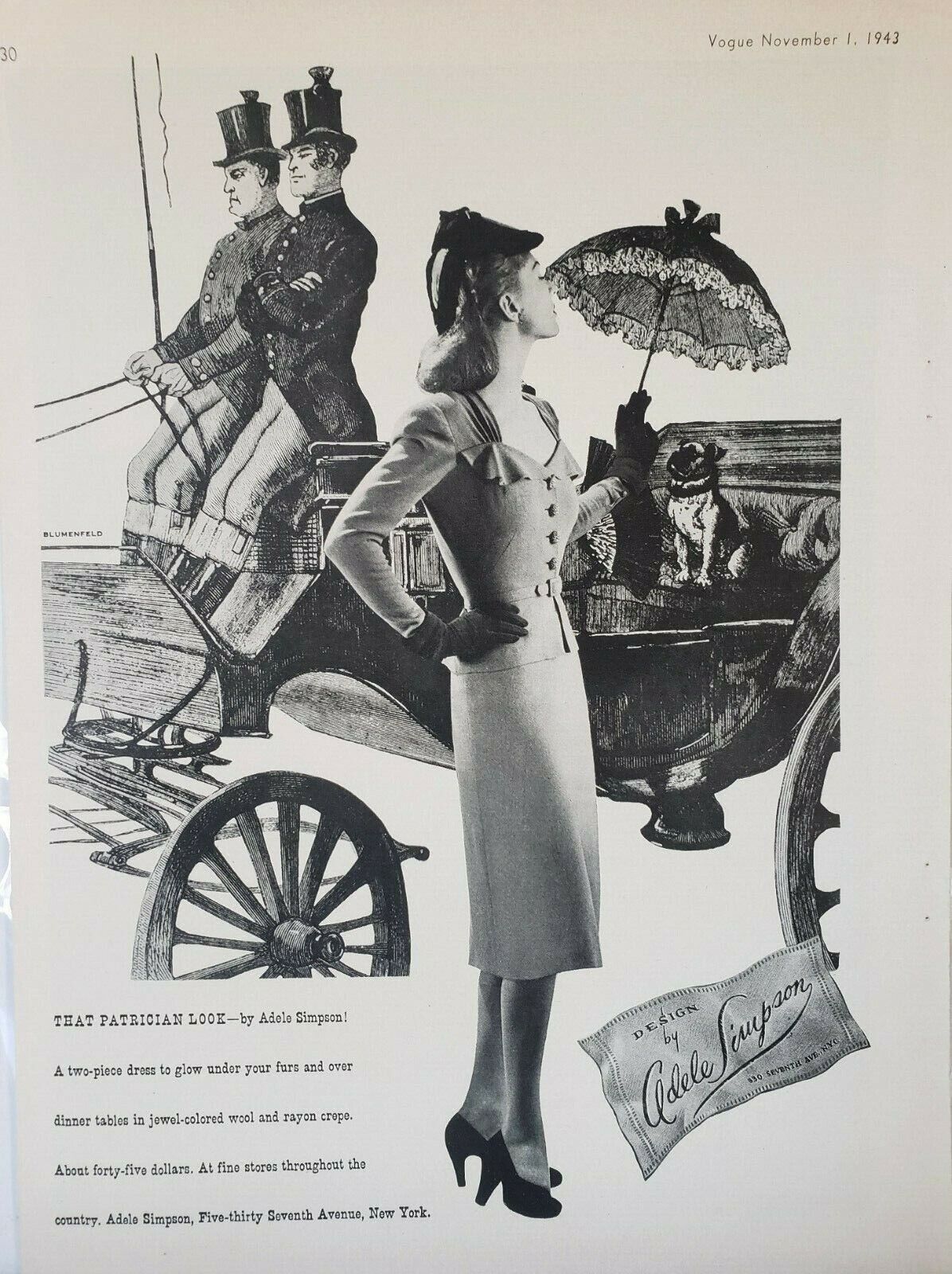 Adele Simpson Print Ad Vintage 1943 Ephemera Art Decor