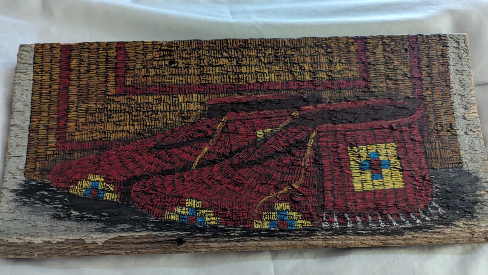 Wood Painting Depicting Native American Moccasins Artist Melissa Burrell