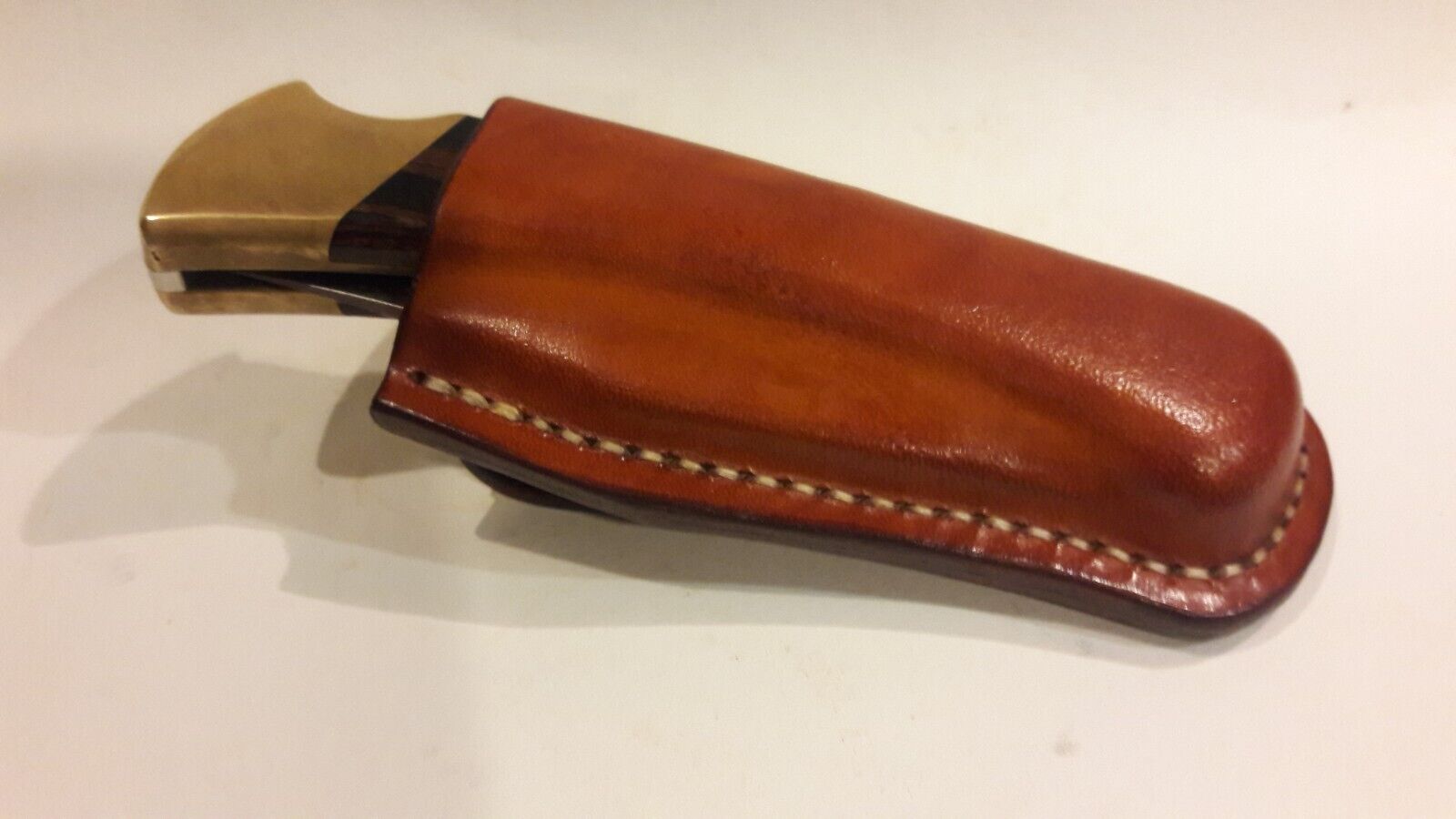 handmade buck 110 custom leather sheath saddle brown waxed hand stitch vertical