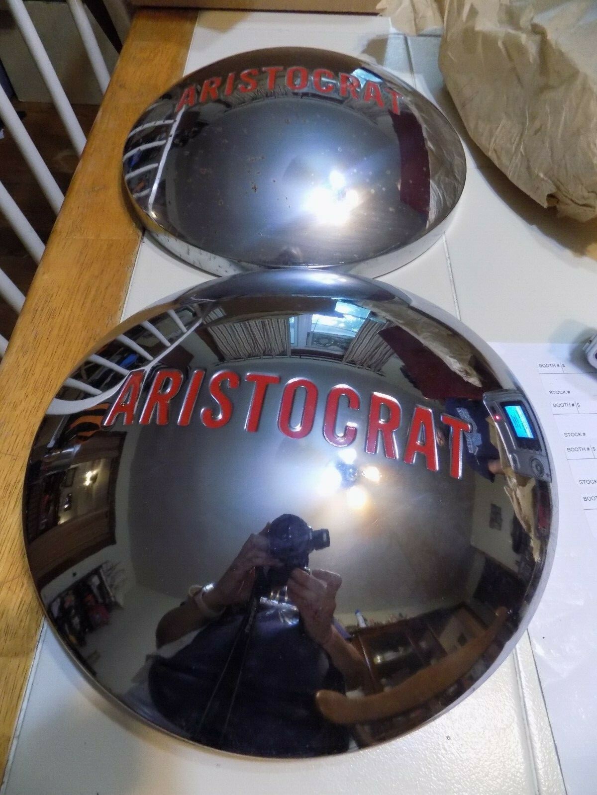 Two Vintage Aristocrat RV Travel Trailer Hubcaps 9 1/2\" NOS for Sale