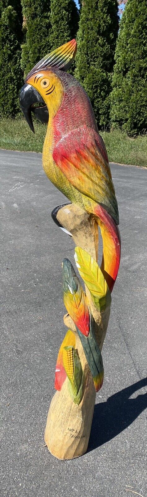 Huge 5’ Tall ARTIST CREATED - HAND CARVED - SOLID WOOD HAND PAINTED PARROTS
