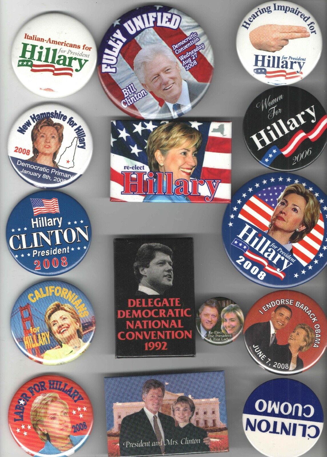 1990s - 2008 HILLARY  Bill Clinton 15 dif pin EARLIER Campaign pinback button #4