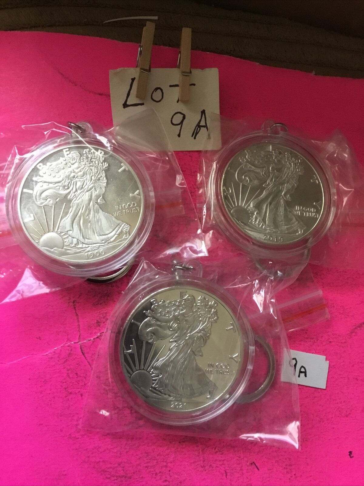 Set 3 Lot Coin Keychains 1900-2019-2029 Copies Junk Drawer Estate Find Read