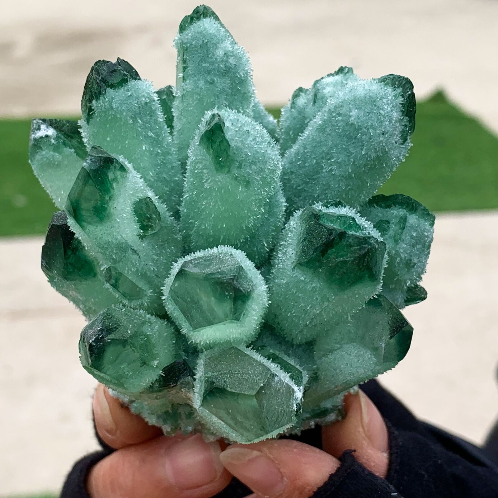 349G New Find green PhantomQuartz Crystal Cluster MineralSpecimen