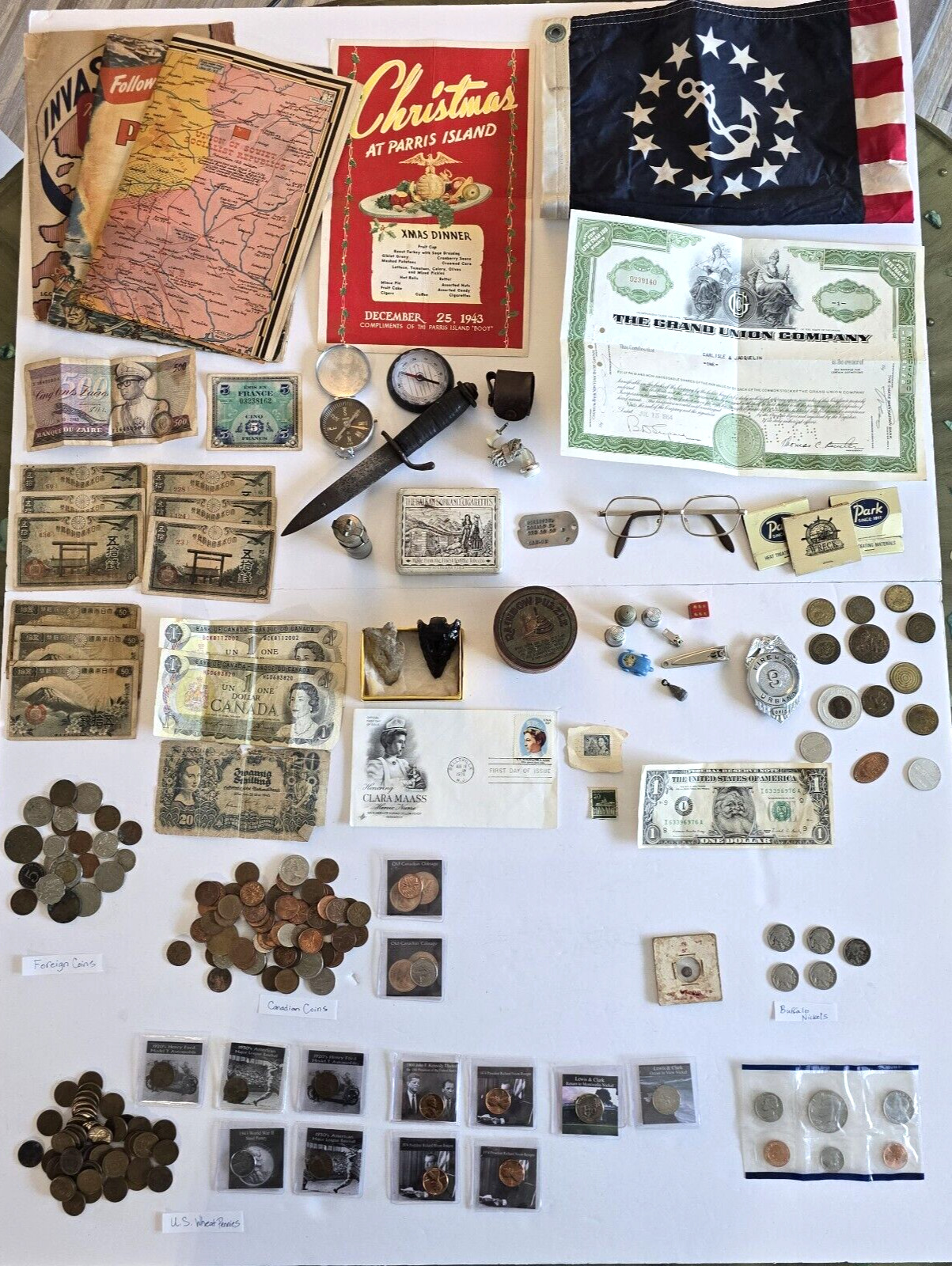 HUGE Grandpa's JUNK DRAWER LOT ,COINS,MILITARY,PAPER NOTES, ETC*NO RESERVE*