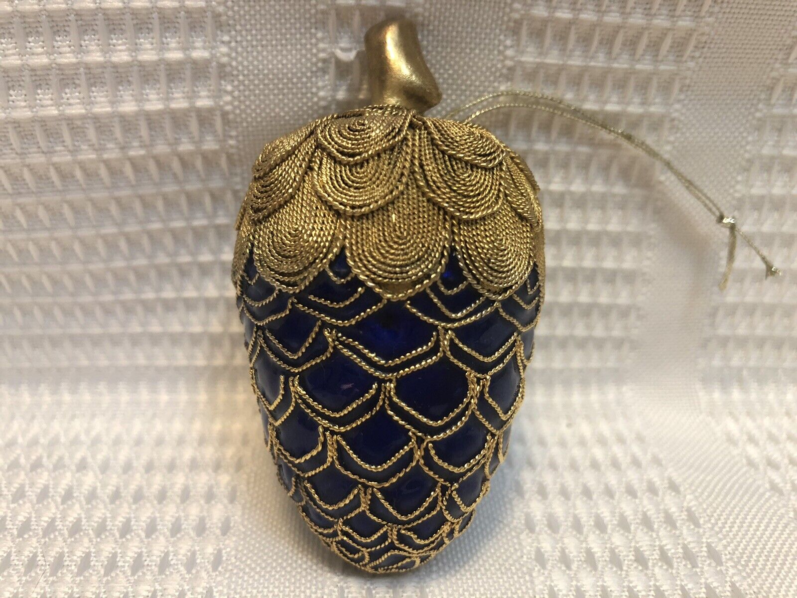 Beautiful Dk.Blue Enamel/Gold Wire(Silver Gilt?)-Egg/Acorn-Collector Ornament