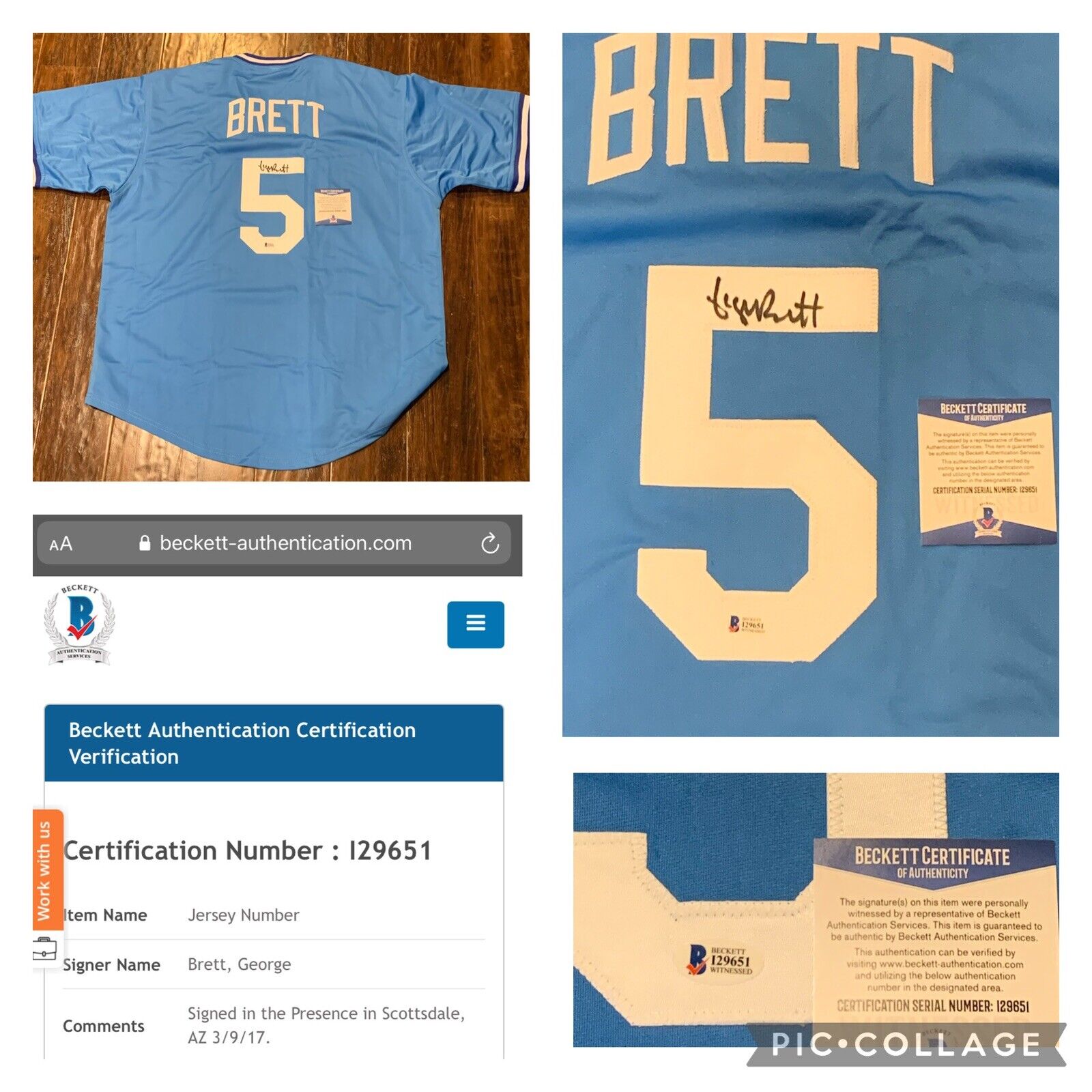 George Brett HOF Authentic Autograph Blue Pro Style Jersey Beckett Witnessed COA