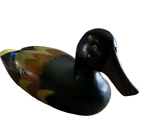 Vintage Hand Painted Carved Wooden Mallard Duck Decoy Figurine 12”glass Eyes