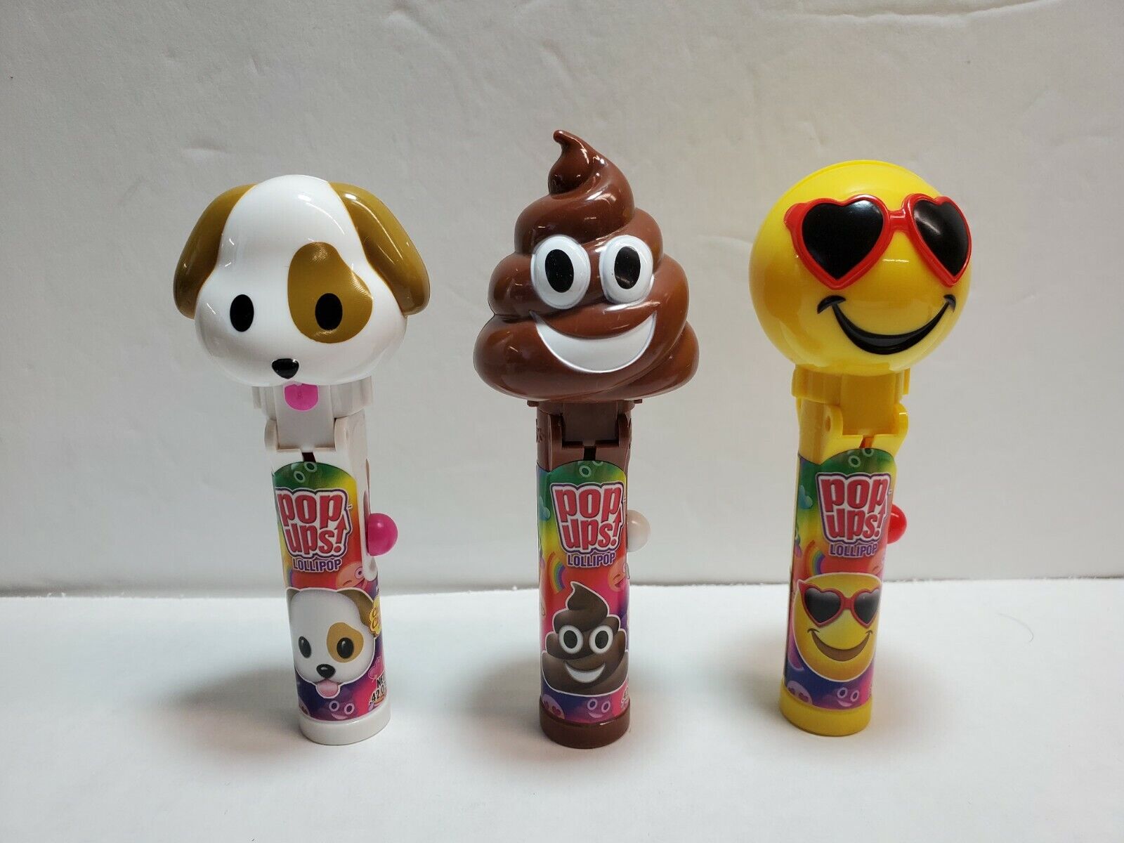 3-Flix Candy Pop Ups Lollipop Saver Holder, smiley face, puppy, poop emoji 