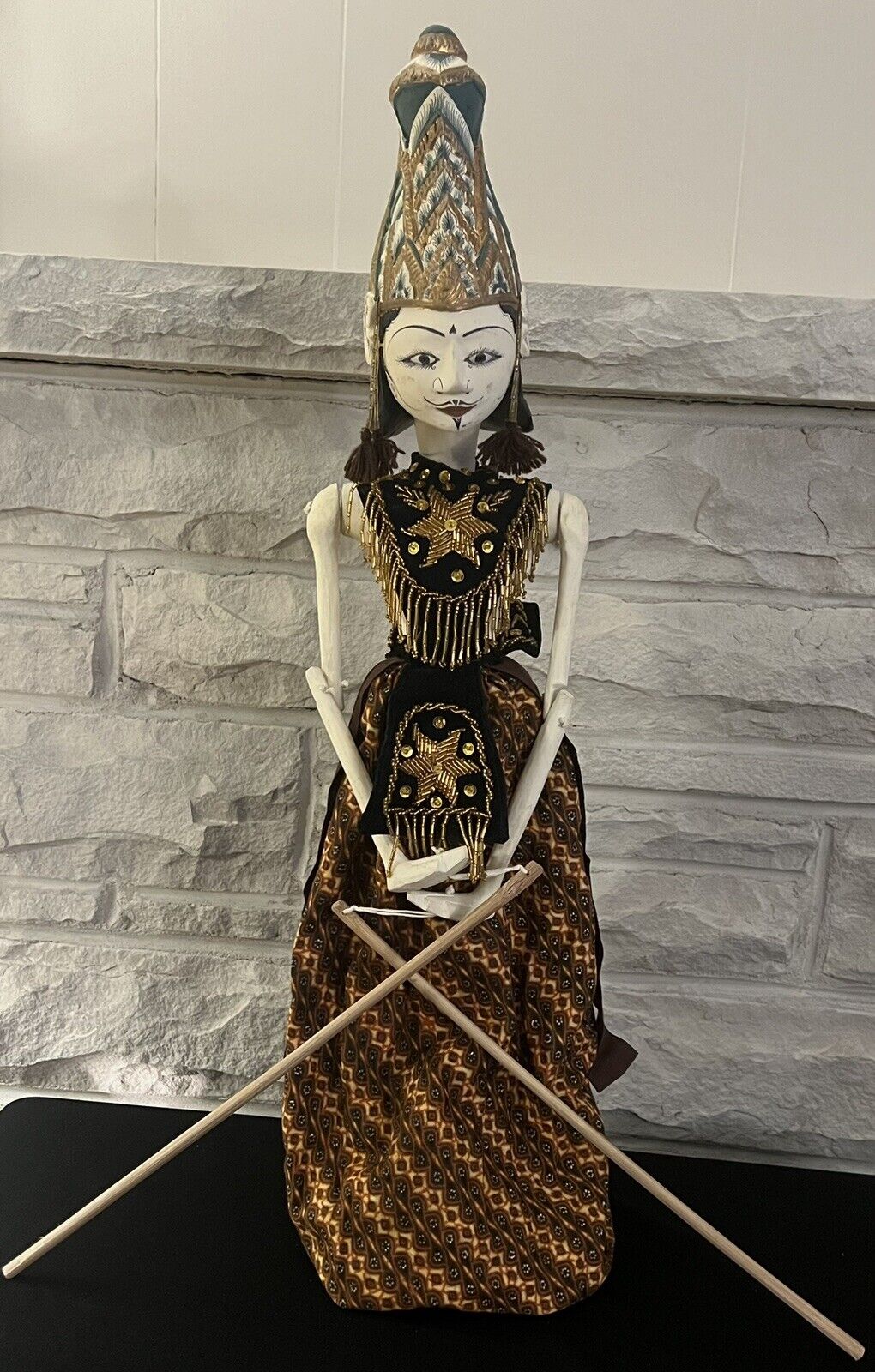 Vintage Wooden Rod Puppet Doll Indonesian 24.5” Tall Beautiful Craftsmanship
