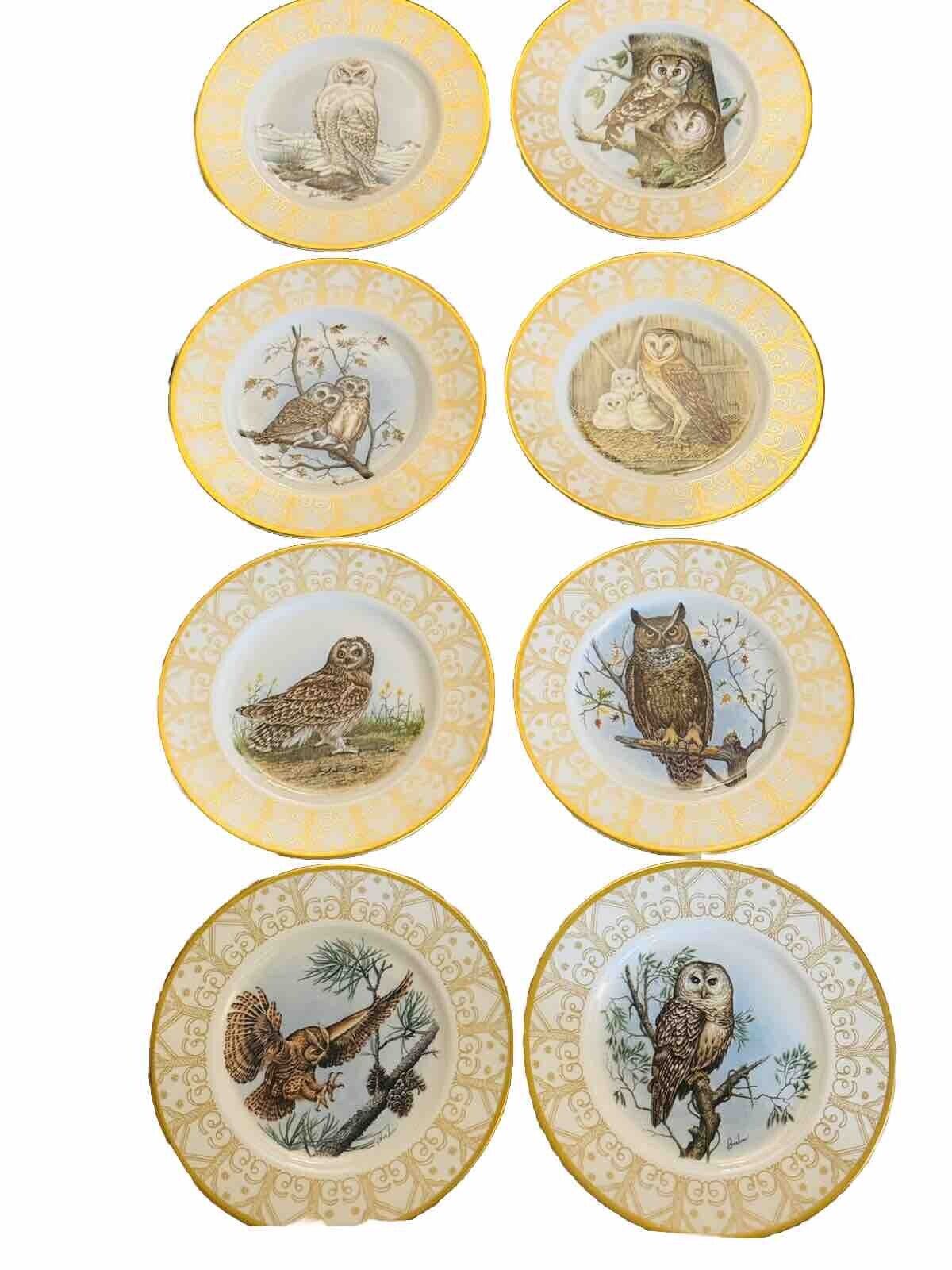 Complete Set Of 8 Edward Marshall Boehm Bone China Owl Plates Collection MINT