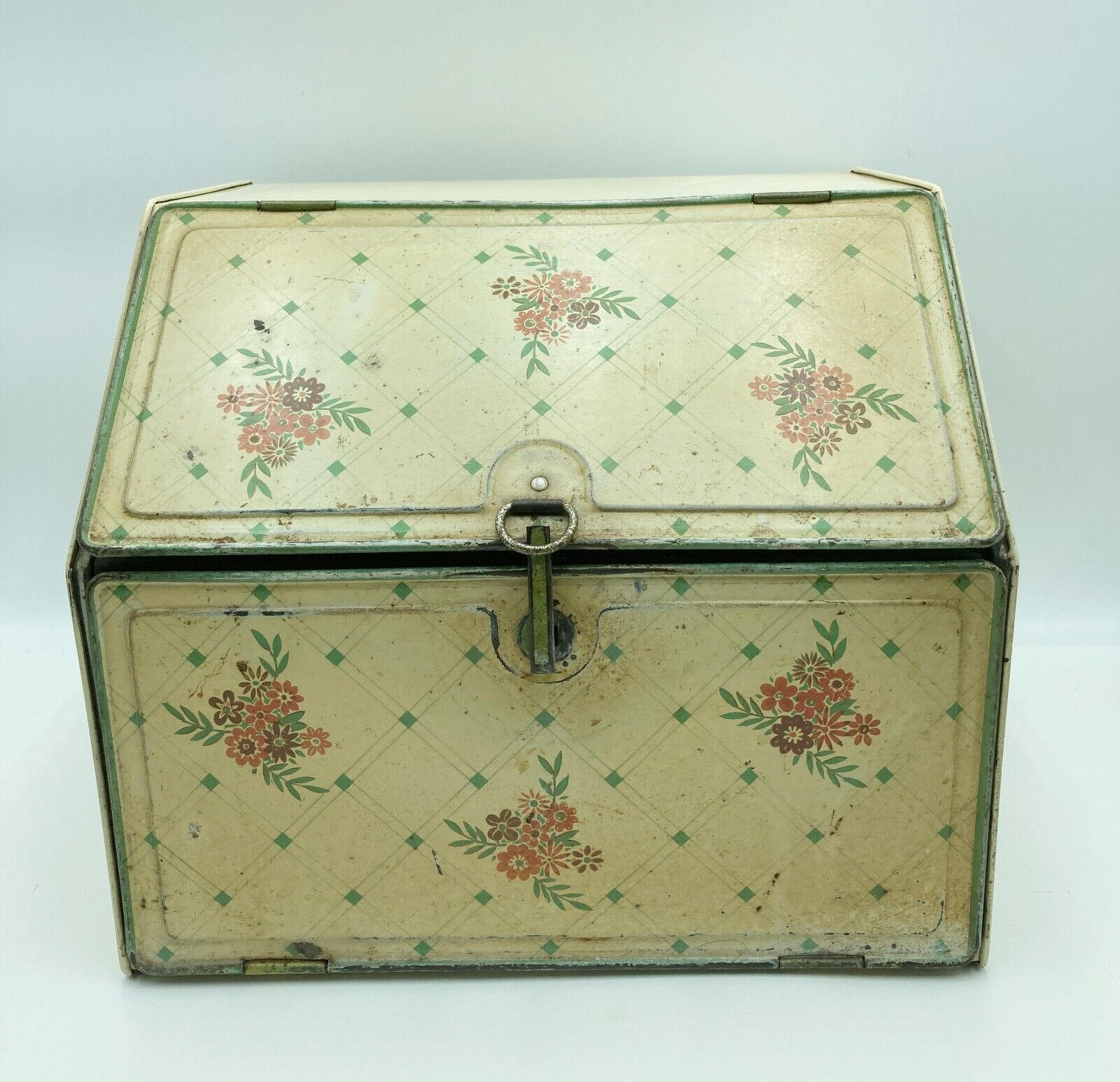 Vintage Metal Vented Latching Two Door Tin Breadbox Pie Safe  Yellow Floral