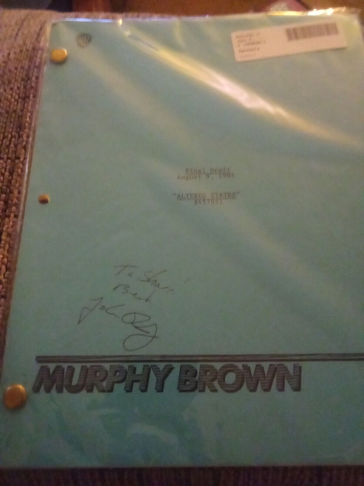 John F Kennedy Jr Signed Murphy Brown Script