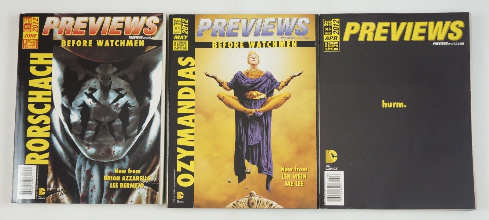 Previews Magazine 2012 Before Watchmen lot - 283 284 285 - Ozymandias Rorschach