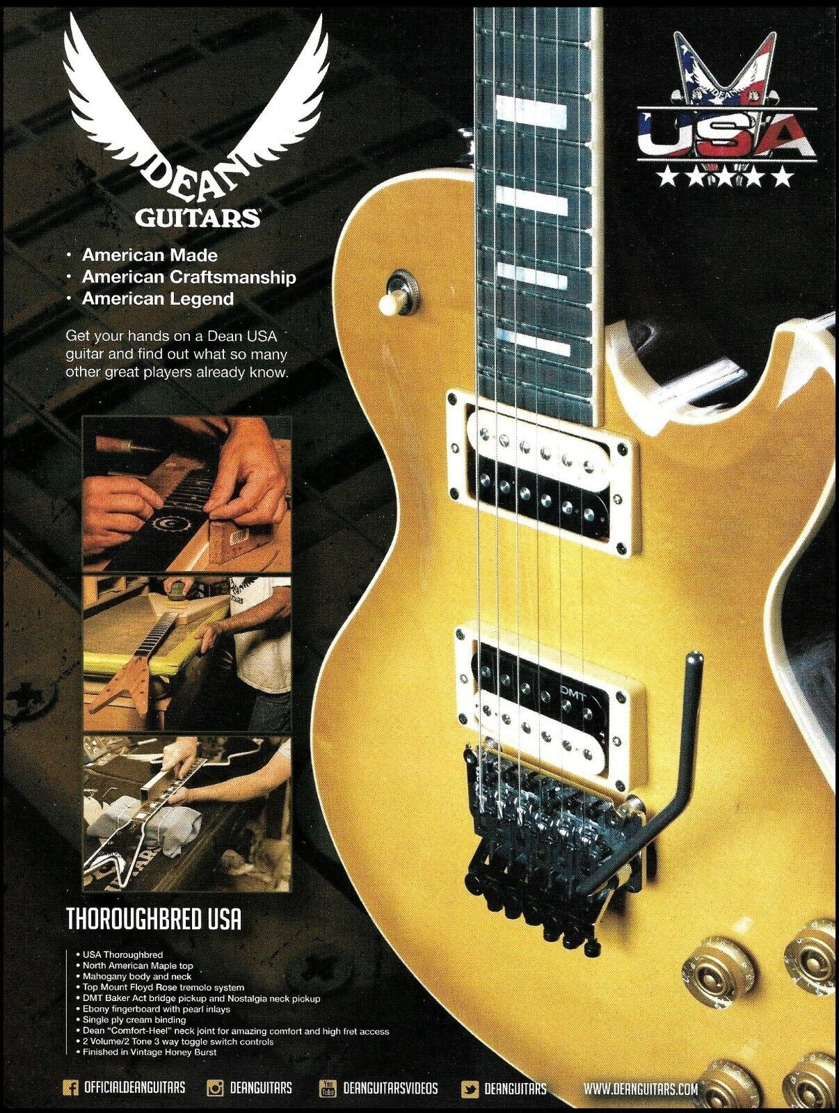 Dean Thoroughbred USA Series electric gold top guitar advertisement ad print