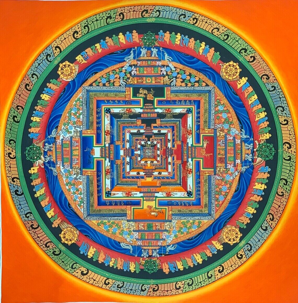 Authentic Hand-Painted Kalachakra Mandala Thangka - Tibetan Meditation Thangka