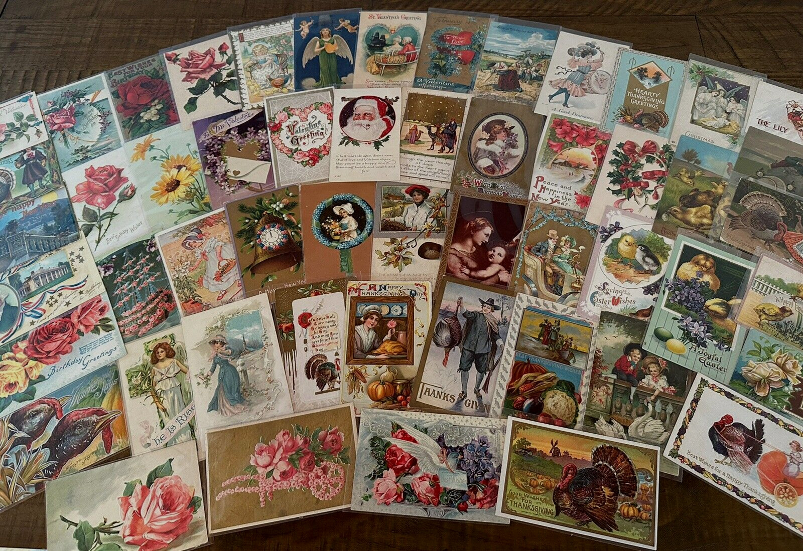 Nice Lot of 50~Mixed Vintage Antique Holidays Greeting Postcards~in sleeves-h771